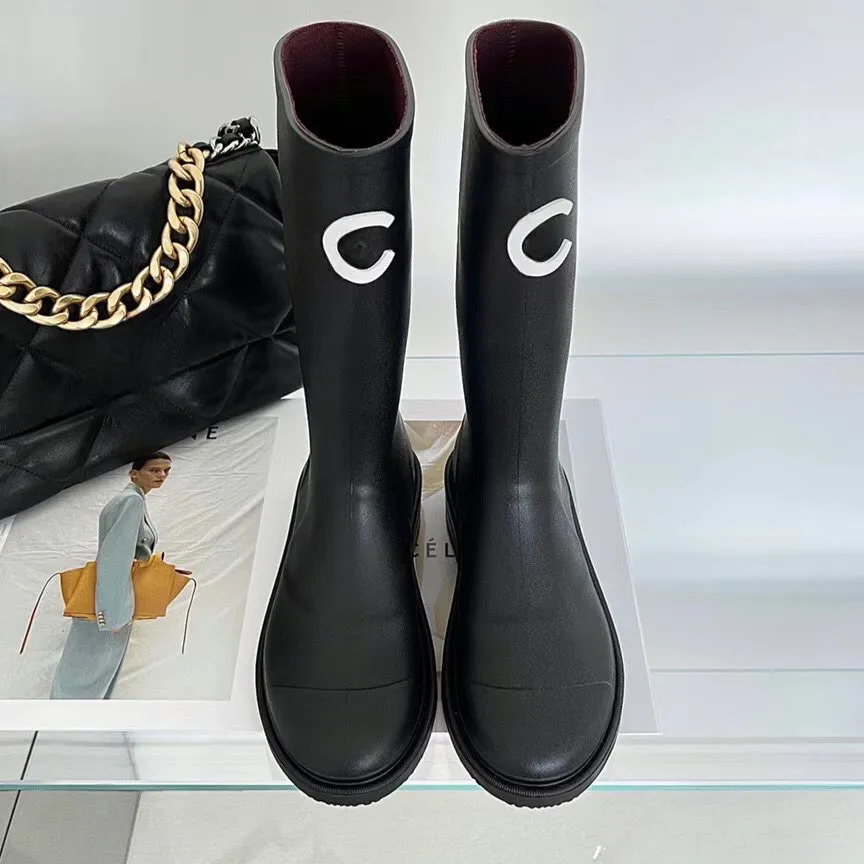 Brand Designer Square Toe Women's Rain Boots Thick Heel Thick Sole Ankle Booist Excellent Quality Winter Women Rubber Boot