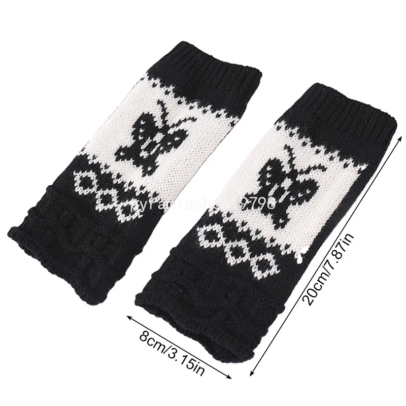 Fashion Fingerless Knitted Gloves for Women Girls Butterfly Half-finger Cycling Warm Gloves Mittens Winter Arm Sleeve