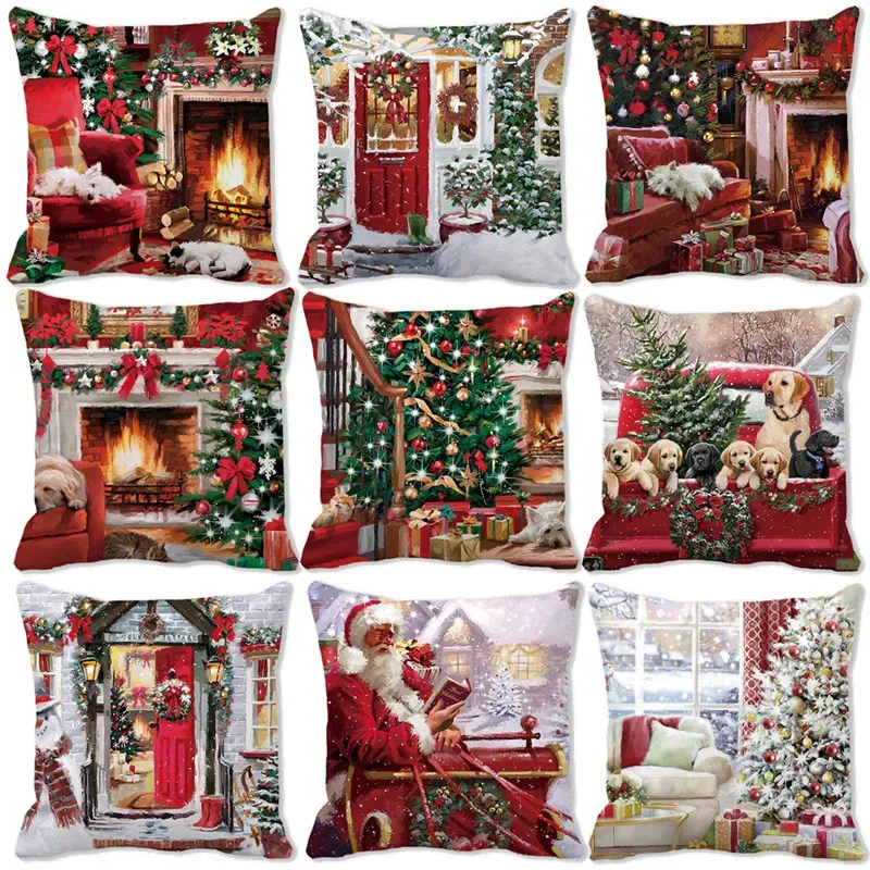 CushionDecorative Pillow 45x45cm Year Merry Christmas Case Decorations for Home Xmas Cushion Cover Ornament Pillowcase 231019