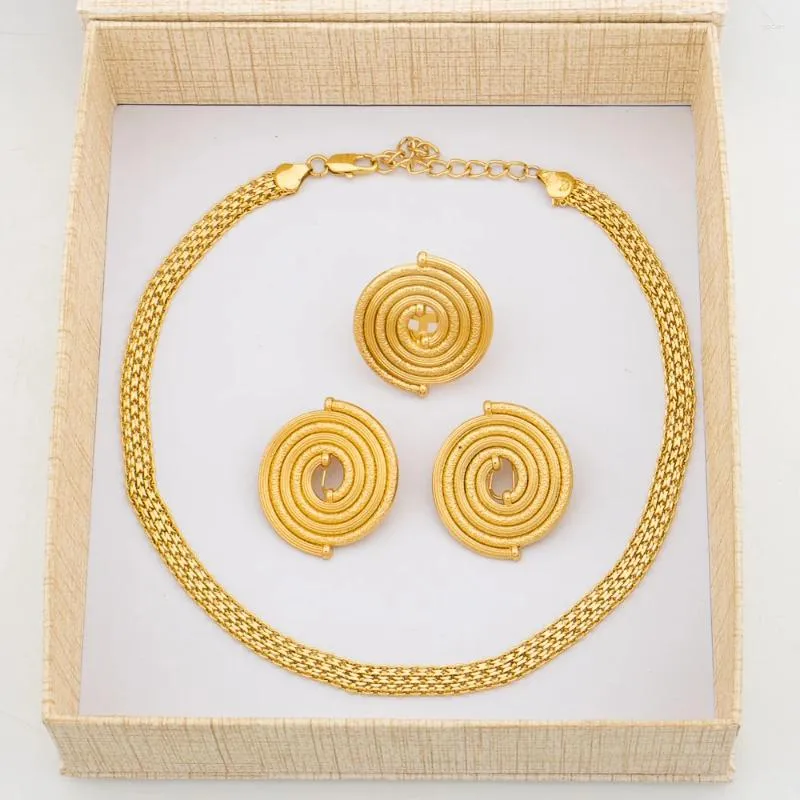 Necklace Earrings Set Trend Gold Plated And With Ring For Party Clip Chain Gift Box Weddings