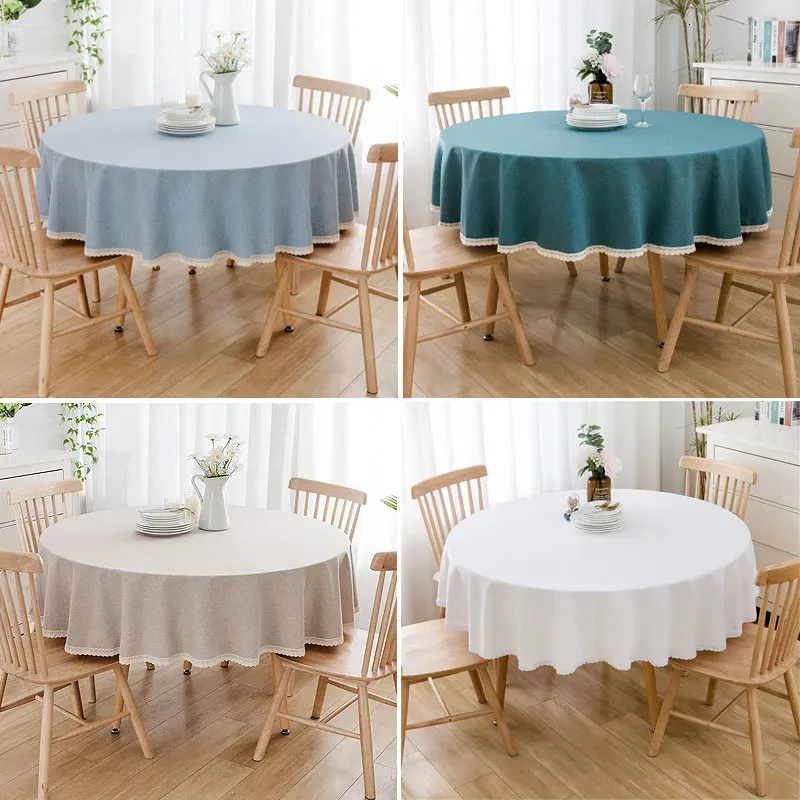 Tkanina stołowa duże okrągłe obrus wodoodporny i odporna na olej stały kolor bawełniany 231020