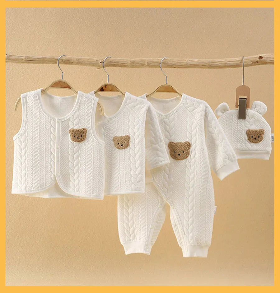 Roupas para bebês recém-nascidos, macacão de manga comprida, colete grosso e bonito, roupas para meninos e meninas, trajes de algodão