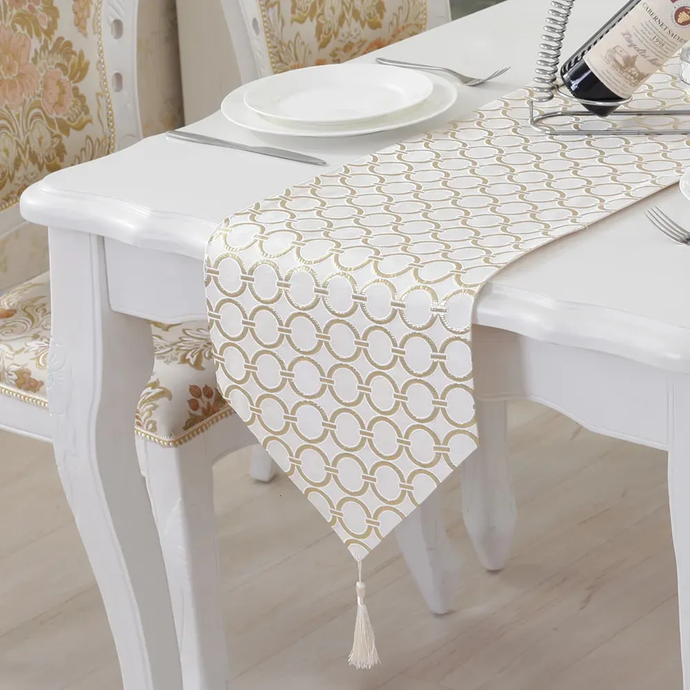 Bordslöpare Stylish Table Runner Simple Modern Fashion Table Runner Circle Brodery Table Mat Bed Flag For Home Dinner Table Decoration 231019