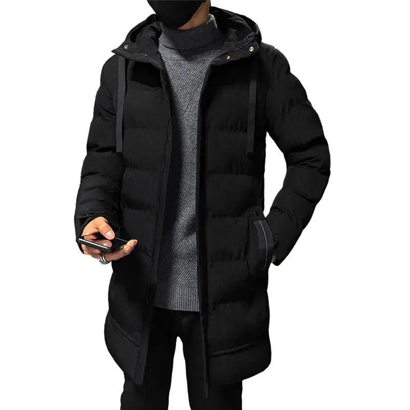 Parkas pour hommes hiver longs hommes coton rembourré marque vêtements mode décontracté mince épais chaud hommes manteaux à capuche pardessus vêtements masculins 231019