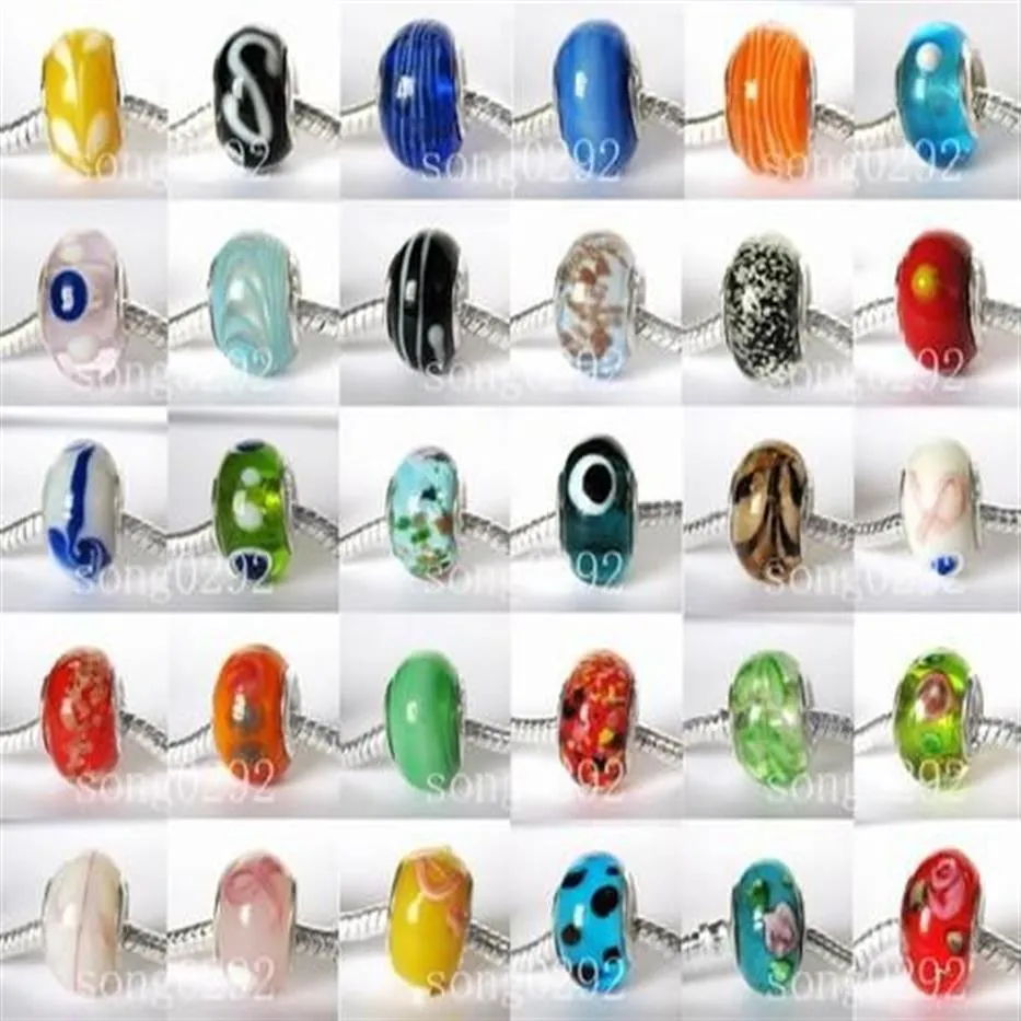 Pretty 925 Silver Loose Murano Beads Lampwork Glass Pärlor Fit Biagi European Charm Style Armband 100pcs1996