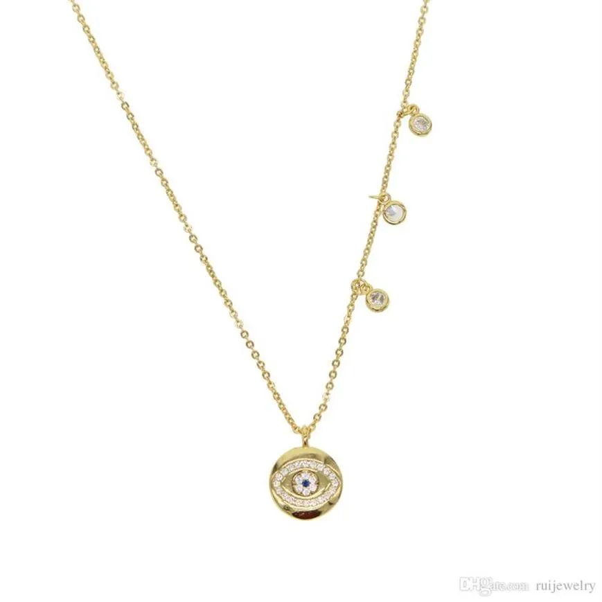 Новое модное круглое ожерелье с инкрустацией Хамса LUCKY, кулон сглаза, ожерелье с золотым заполнением, кубический цирконий, модные классические ювелирные изделия с глазами2473