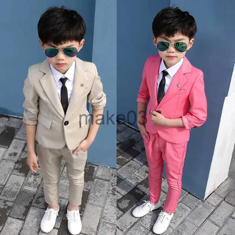 Clothing Sets Flower Boys Formal Coat Pants Tie 3Pcs Suit Kids White Baptism Wedding Party Costume Children Performance Ceremony Costume Dress J231020