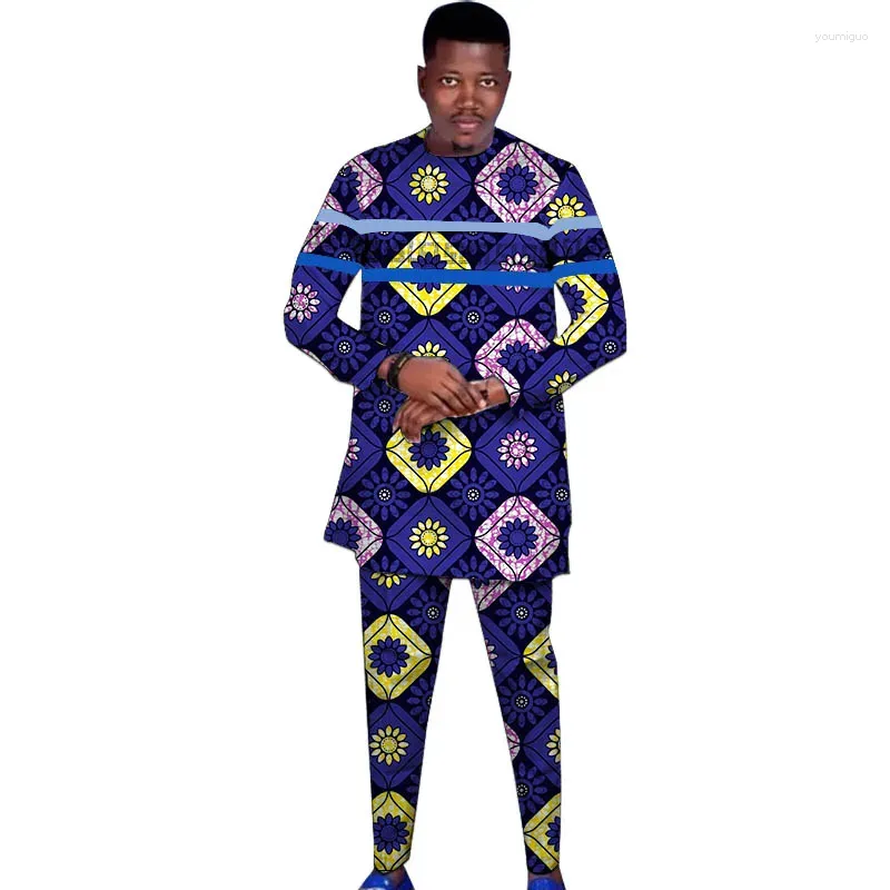 Men's Tracksuits Parallel 2 Stripes Design Patchwork Tops With Pants Long Sleeves Sets African Wedding Groom Outfits