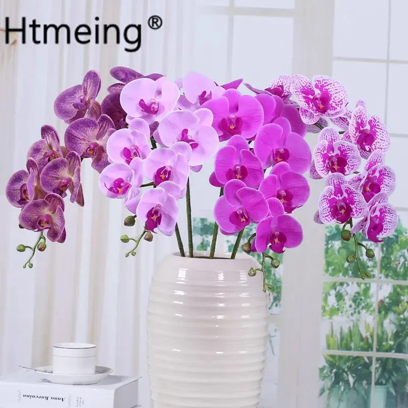 Flores decorativas grinaldas artificiais phalaenopsis orquídea flores real toque látex de alta qualidade borboleta orquídeas haste planta flores 231020