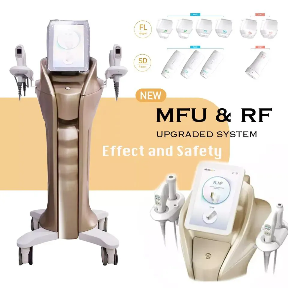 Hoog rendement ultrasone radiofrequentie-lifting Ultrasone huidverstrakkingsmachine 2-handvat schoonheidsinstrumenten Huidlifting gezichtsvormmachine