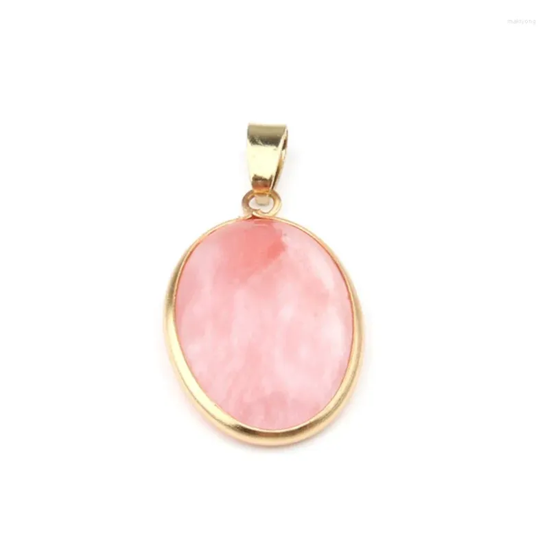 Pendentif Colliers FYJS Unique Lumière Jaune Or Couleur Bleu Sable Pierre Ovale Forme Cerise Quartz Bijoux