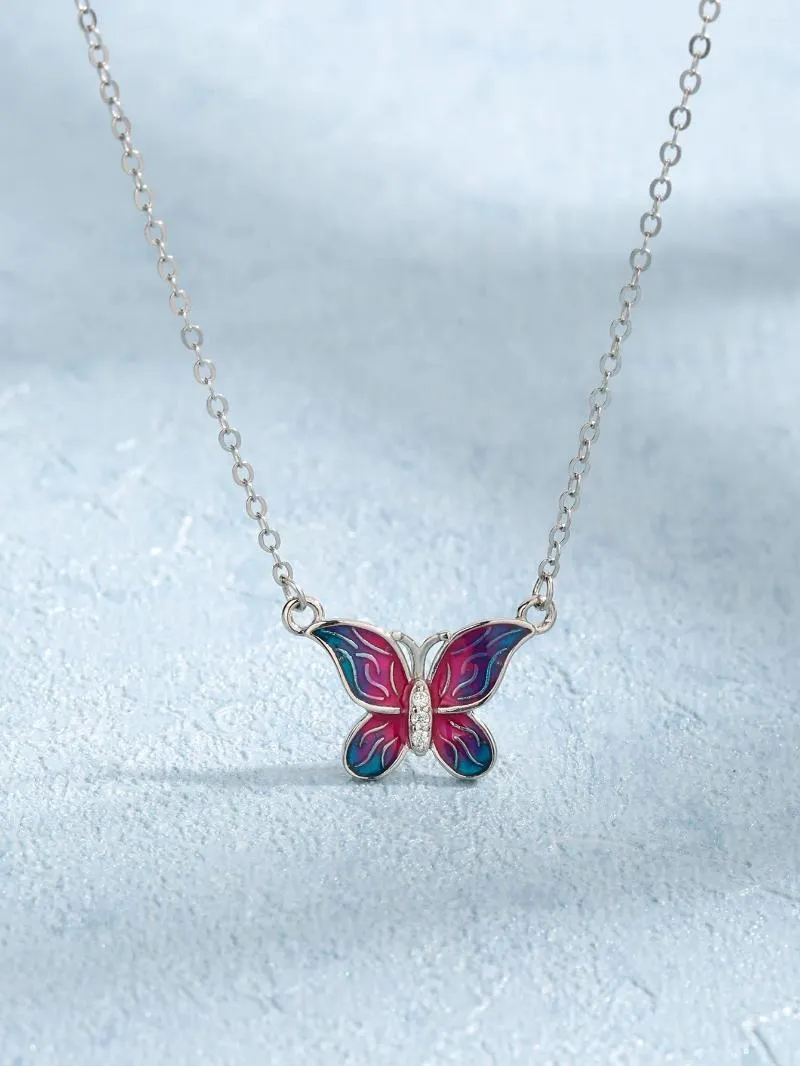 Hängen Purple Red Farterfly Pendant Halsband av Sterling 925 Silver och Zircon för att delta i engagemang eller kvinnokontor