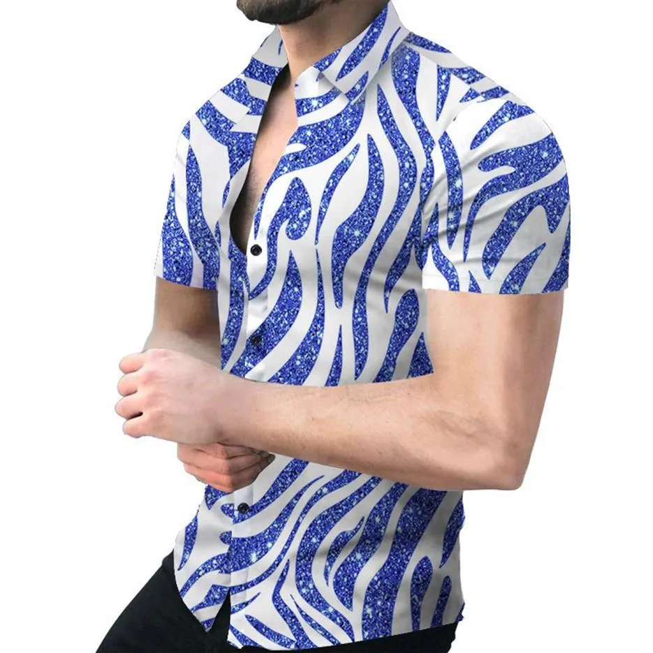 Niezwykłe koszule z klapami z krótkim rękawem Męskie pojedyncze przycisk Szczupły drukowanie ponadgabarytów mężczyzn plus wysokiej jakości topy Vintage Tunik 266z