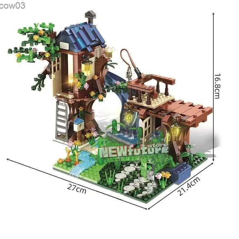 Bloki 2023 Modern Treehouse Building Bloks Klasyczne zestawy modeli Zestawy dla dzieci dla chłopców zabaw dla dzieci R231020