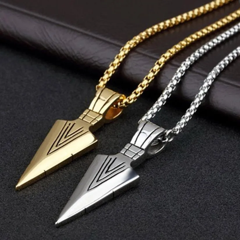 Mode Mens Vintage Spearhead Arrowhead Gold Pendant Man Necklace Chain Luxury Special Surf Bike rostfritt stål smycken243m