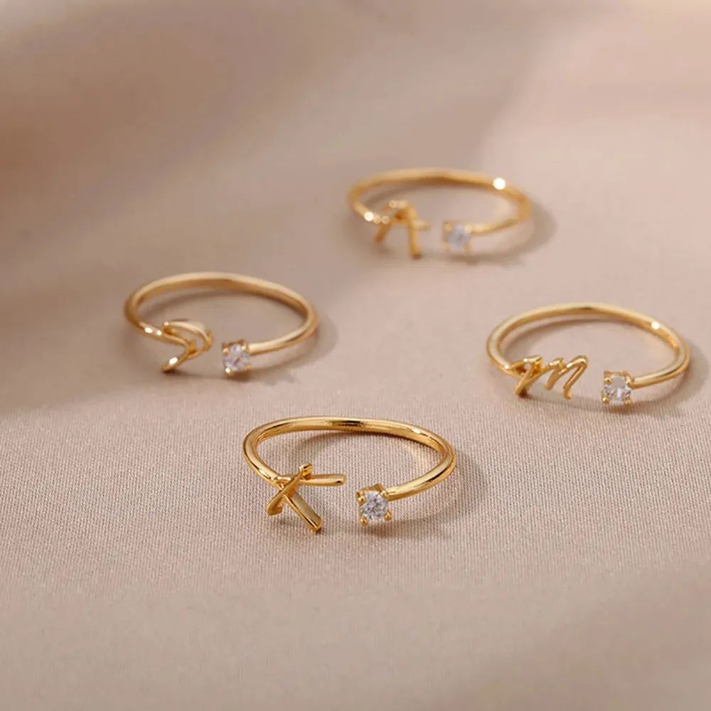 Обручальные кольца A-Z Кольца с инициалами для женщин Креативные 26 Открытые кольца с английскими буквами Регулируемые модные свадебные украшения Подарки 231020