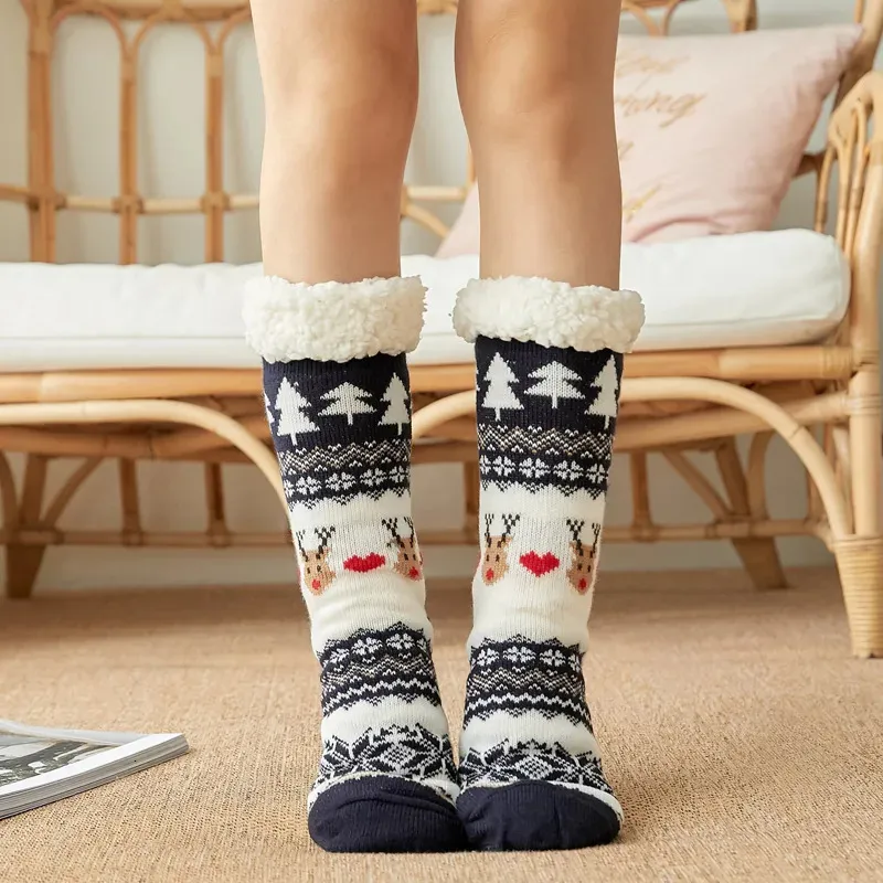 Kids Socks Christmas Warm Socks Plus Cotton Thicken Women Winter Socks Cute Cartoon Elk Home Sleep Floor Socks Girl Funny Xmas Gift 231020