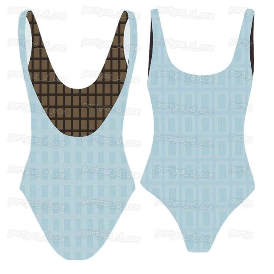 Full Letters Damen-Badeanzug, sexy, rückenfrei, einteilige Badebekleidung, blau, braun, gepolstert, Badeanzüge288B