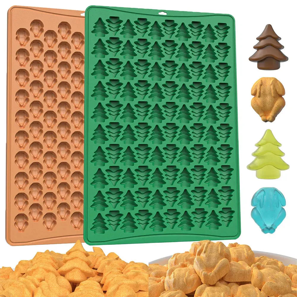 Moules de cuisson 100 cavité arbre de noël Silicone chocolat moule bonbons gelée outil Pet Biscuit bac à glace fête de pâques dinde Snack décor 231019