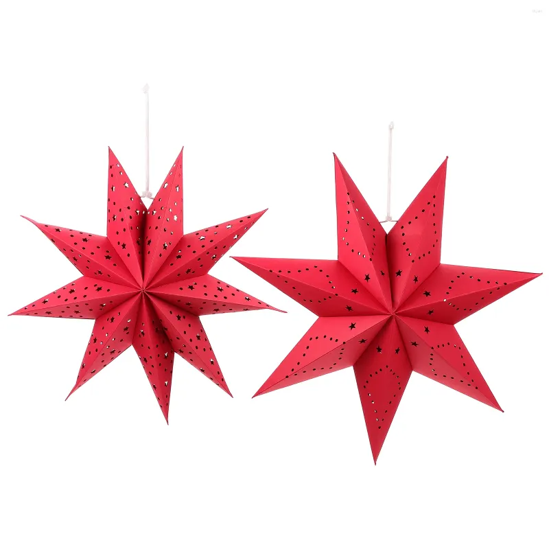 Candle Holders 2 Pcs Home Decorations Christmas Lantern Indoor Ornaments Holiday Household Decorative Paper Lanterns Nine-pointed Star