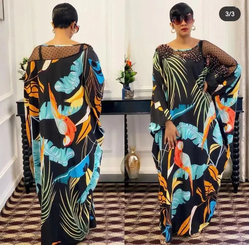 Etniska kläder Sexig afrikan för Women Party Dress Print Mesh Elegant Lads Long Evening Gown