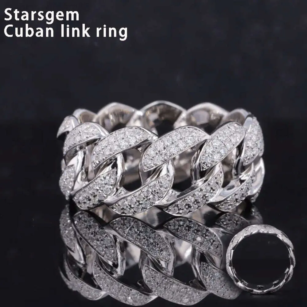 Starsgem Mosan Cuban 925 Sterling Silver VVS Mossanite Diamond Hiphop Hip Hop Mens Moissanite Cuban Link Ring