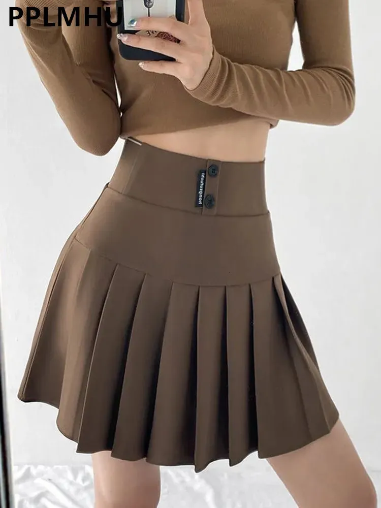 Jupes Streetwear taille haute Mini plissé femmes coréen Preppy Style Chic court Faldas élégant noir doublé de sécurité Tennis Saia 231019