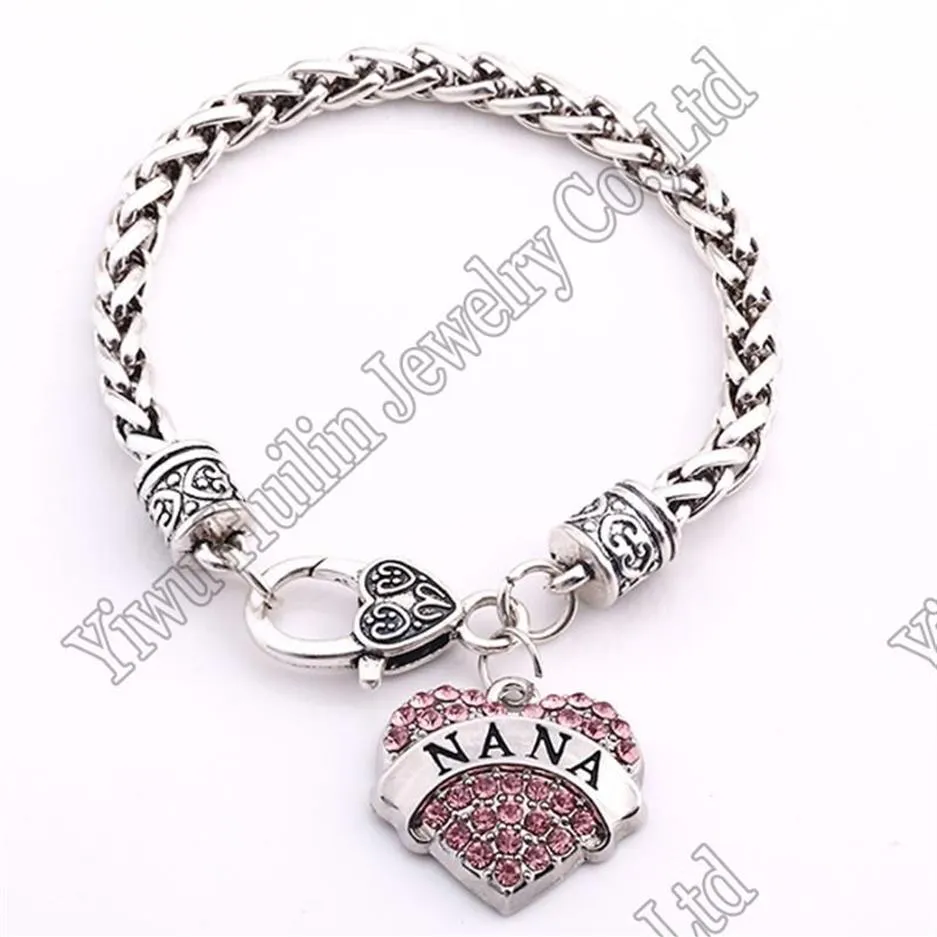 Nana Crystal Heart Charm avec Bracelet à griffe de homard de 20 cm Chaîne de blé Bracelet200y