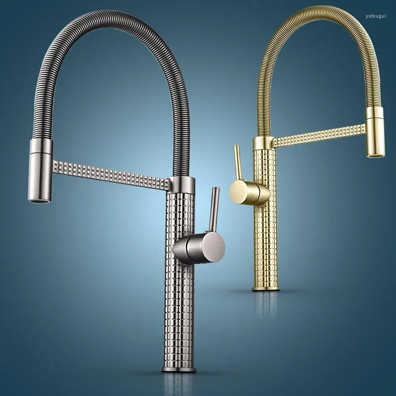 Kitchen Faucets Faucet Sink Mixer Single Lever And Cold Water Gun Gray Rotation Brass Tap Spring Carved Arrival