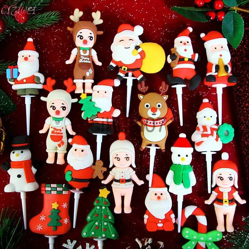 Juldekorationer God julkaka toppers Santa Claus Doll Cartoon Harts Cake Toppers Angel Doll Cupcake Topper Juldekor för hem Noel X1020