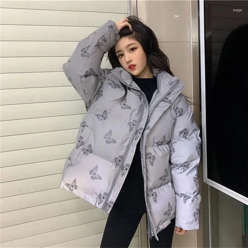 Women's Down Winter Reflective Butterfly Parkas Women Plus Size Jacket Thick Female Jackets Fashion Warm Coat Woman Loose Puffer