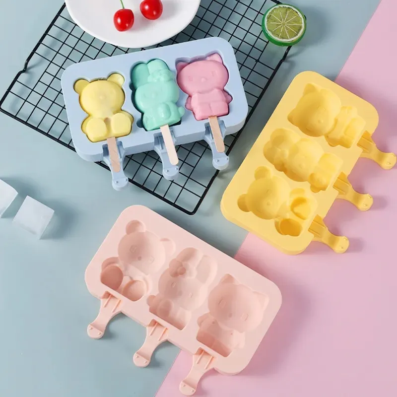 Nuovi 4 produttori di stampi per cono gelato in silicone anche per cartoni animati, ghiaccioli fatti in casa, produttori di stampi fai-da-te per la fornitura diretta