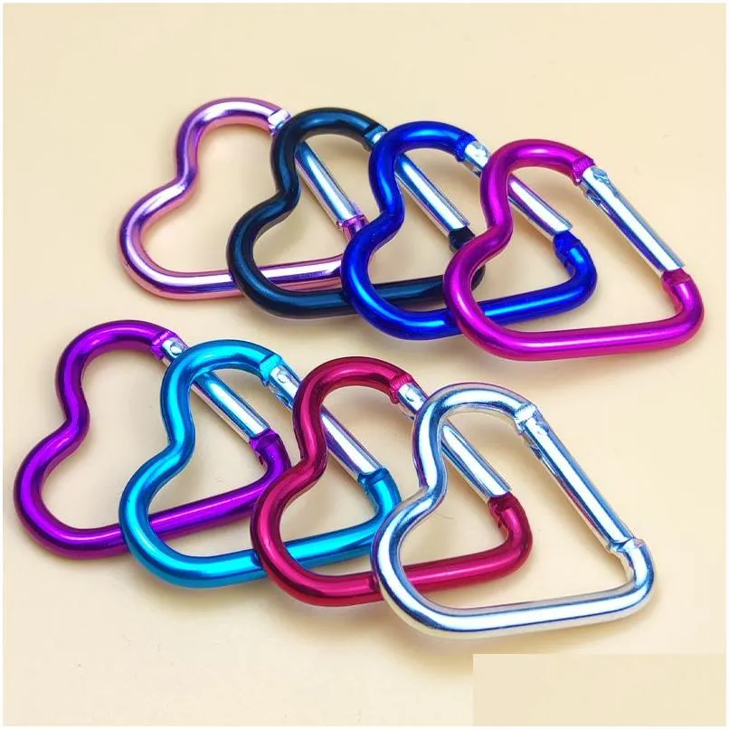 Party Favor 1000Pcs/Lot Party Gift Heart-Shaped Aluminum Carabiner Key Chain Clip Outdoor Cam Keyring Hook Water Bottle Hanging Buckle Dhhyi