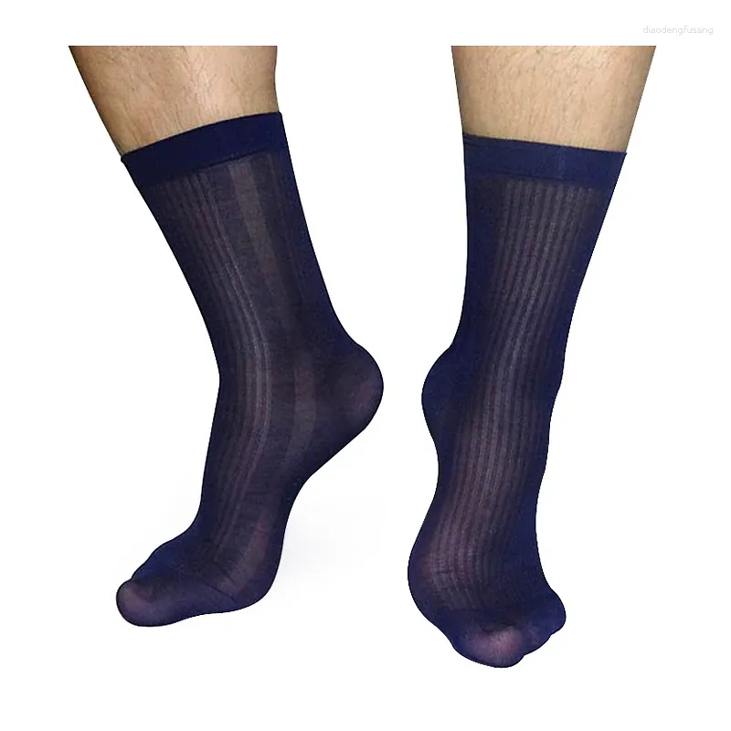 Men's Socks Ultra Thin Mens Striped Solid Color High Quality Nylon Silk Sexy Gay Formal Dress Suits Sheer Male