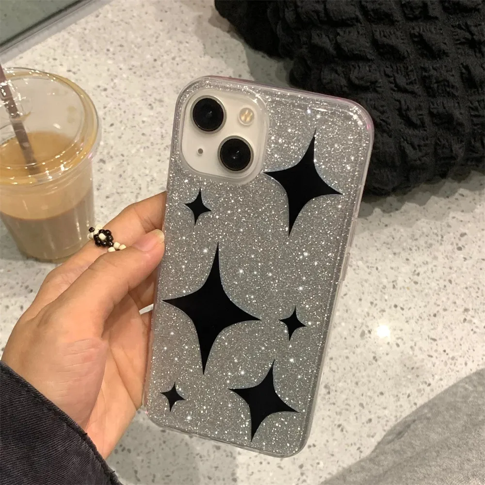 Cajas de teléfonos celulares Coreano lindo Y2K Glitter Star Funda transparente para iPhone 14 13 12 11 Pro Max X XR 7 8 Plus SE3 Funda suave a prueba de golpes Funda 231021