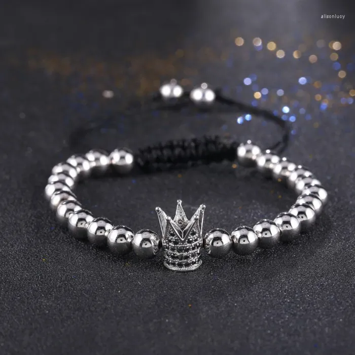 Charm Armband 2023 Micro Pave CZ Beads Imperial Crown Armband Trendy Braid Macame Justerstorlek för kvinnliga män smycken