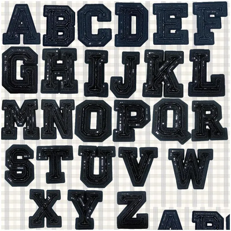 Uppfattningar sy på bokstäver Navy Blue Alphabet Sequins broderade med pärl A-Z Letter Badge Dekorera reparationsapplikationer för Down Jacke