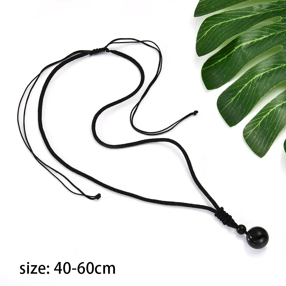Fashion Black Obsidian Stone Lucky Pendant Weaving Rope Necklace Retro Lover Necklaces Jewelry