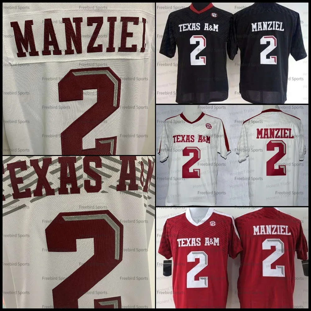 Manziel 2 Texas Aggies Am 2 Johnny Manziel College Football Jersey Białe czarne męskie koszulki