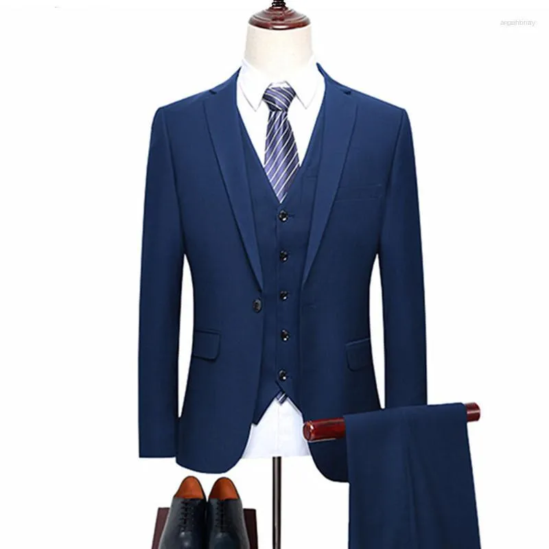 Męskie garnitury Business 3 -częściowy zestaw garnituru Zestaw Prai Płaszcz ślubny płaszcz Blezer Spodni w kamizelce Slim Workwear High End Duże rozmiar spodnie kurtki