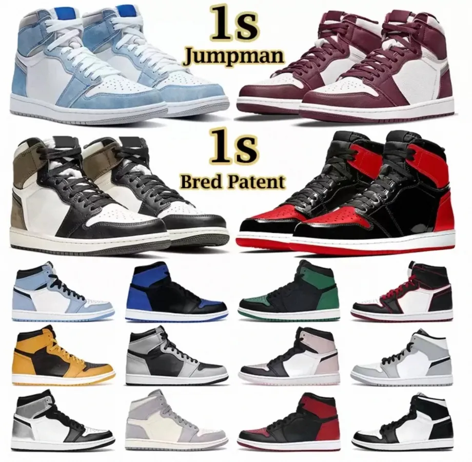 Jumpman 1 basketskor män 1s University Blue Hyper Royal Patent Panda Og Dark Mocha Bred Shadow Unc Smoke Grey Women Sports Sneakers Trainers Euro 36-47