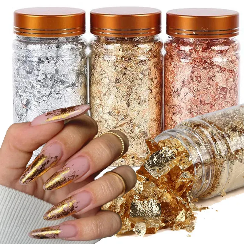 Nail Art Decorations 1 Box Glitter Foil Paper Makeup Jewelry Irregular Shiny Leaf Gold Flakes Nails DIY Stickers Manicure 231020