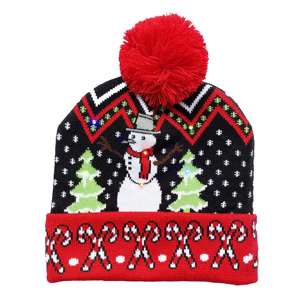 Christmas Hat Fashion For Kids And Adults New Christmas Knitted Pullover Hat With Light Couple Funny Lighting Warm Wool Hat Autumn And Winter Wool Ball Cold Hat