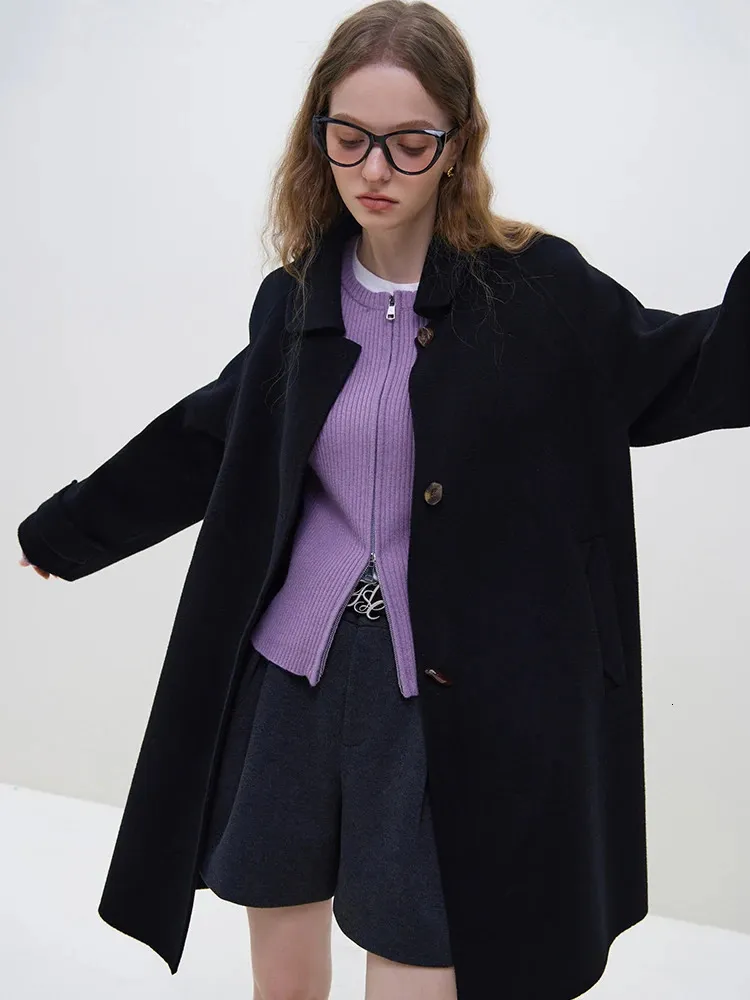 Womens Wool Blends FSLE 100% Wool Polo Neck Single Breasted