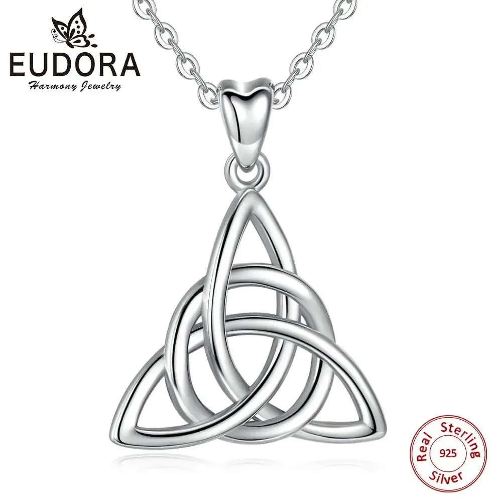 Colares de pingente Eudora Real 925 Sterling Silver Triângulo Celtics Nó Pingente Neckalce Mulheres Moda Sliver Jóias para Caixa de Presente de Aniversário CYD138 231020