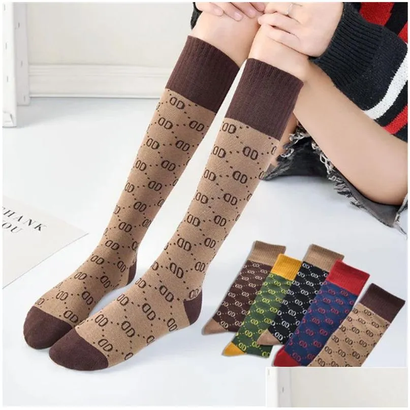 Sports Socks Fashion Printed Knee Socks Calf Long High Tube Female Korean Version Ins Trend Harajuku Sports Outdoors Athletic Outdoor Dhskc