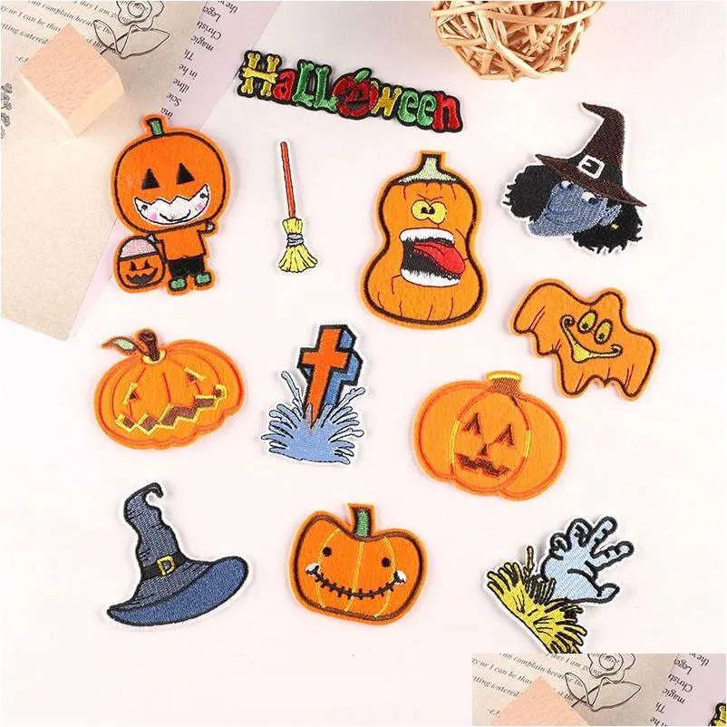 Notions Halloween citrouilles fer sur coudre brodé pour vestes sacs à dos jeans et vêtements Badge Applique vente en gros livraison directe