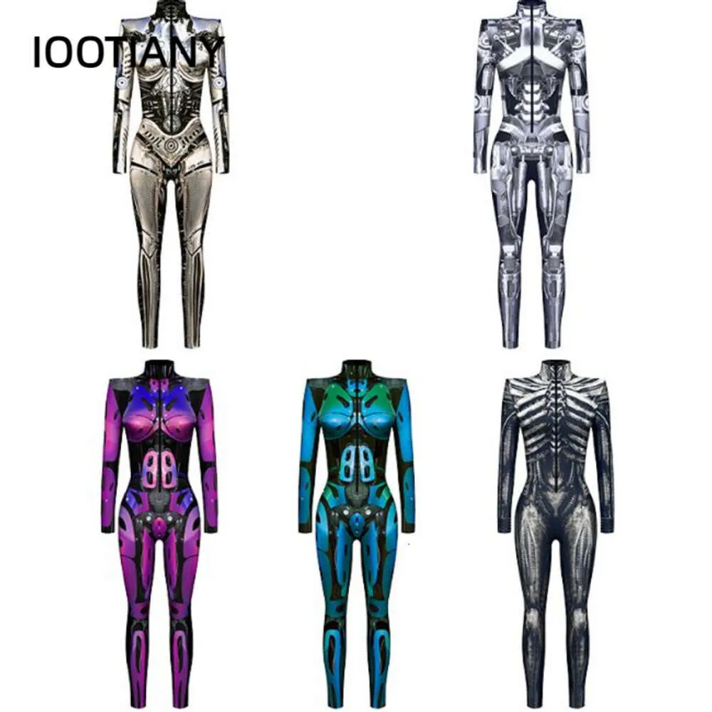 Futuristic Technology Halloween Cosplay Costume Women 3D Print Party Bodysuit Robot Mechanical Jumpsuit Carnival Onesies 2023