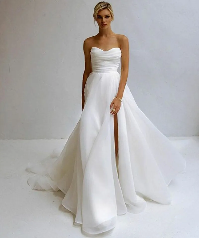strapless organza wedding dress Strapless Organza A-Line Wedding Dress