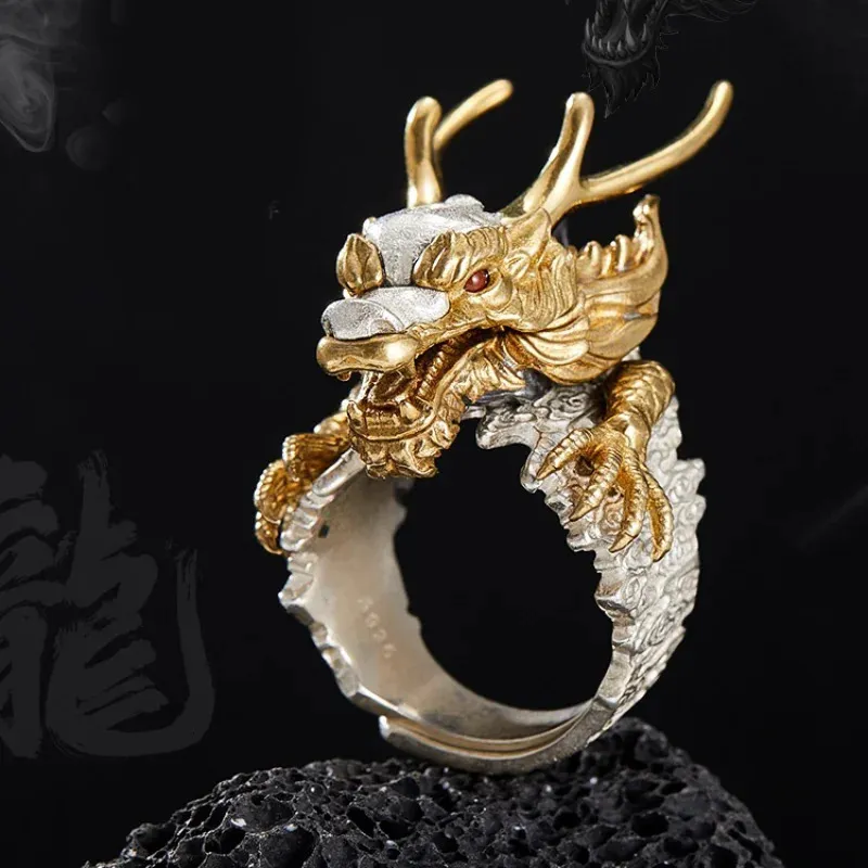 Anéis de casamento HX Dragon Head Anel Pingente Masculino Personalidade Dominadora Cabeça de Dragão Anel Masculino Dragão Índice Dedo Anel Vivo Boca Dragão 231021